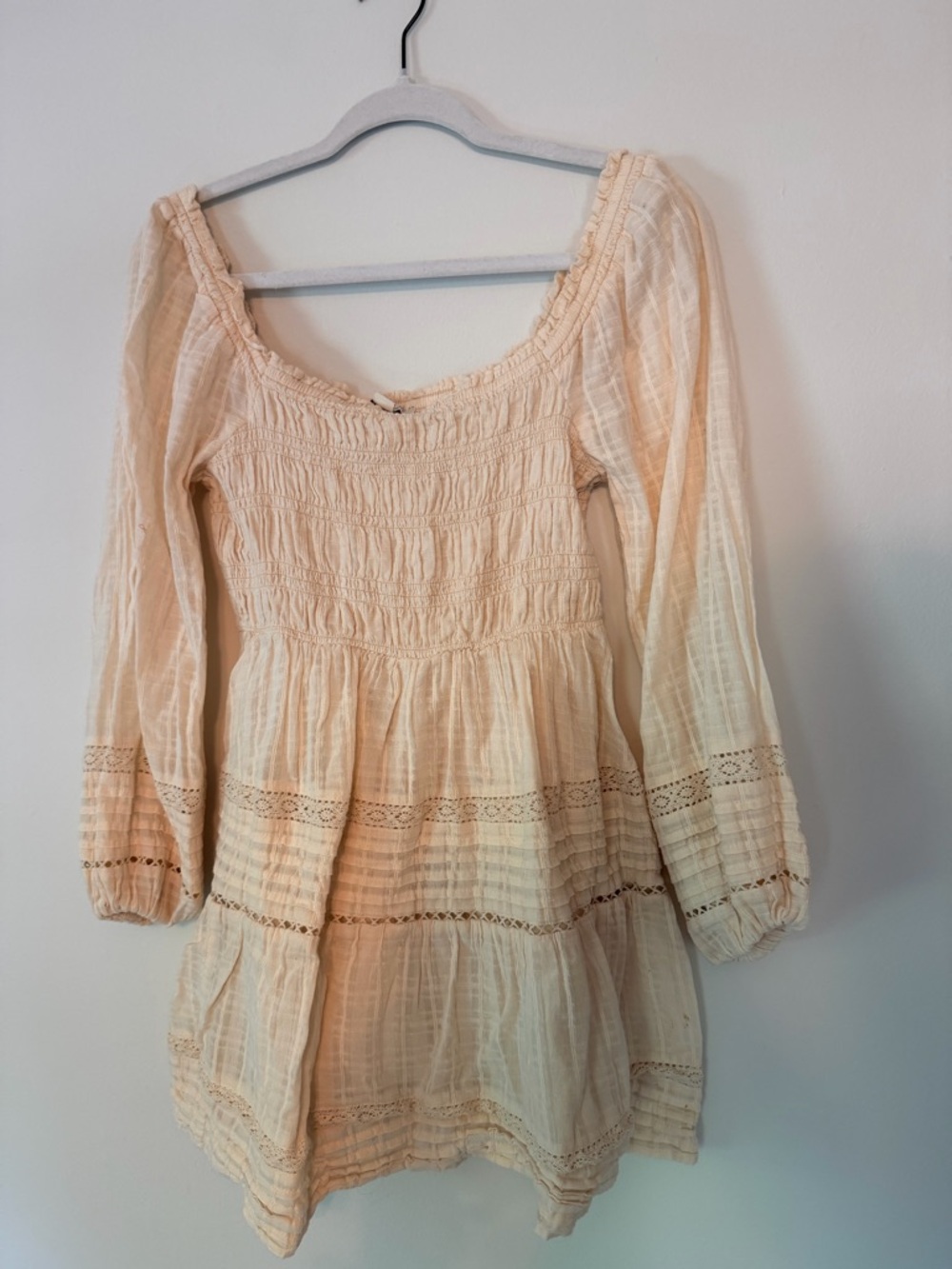 American Eagle Outfitters Cream Smocked Peasant Tunic